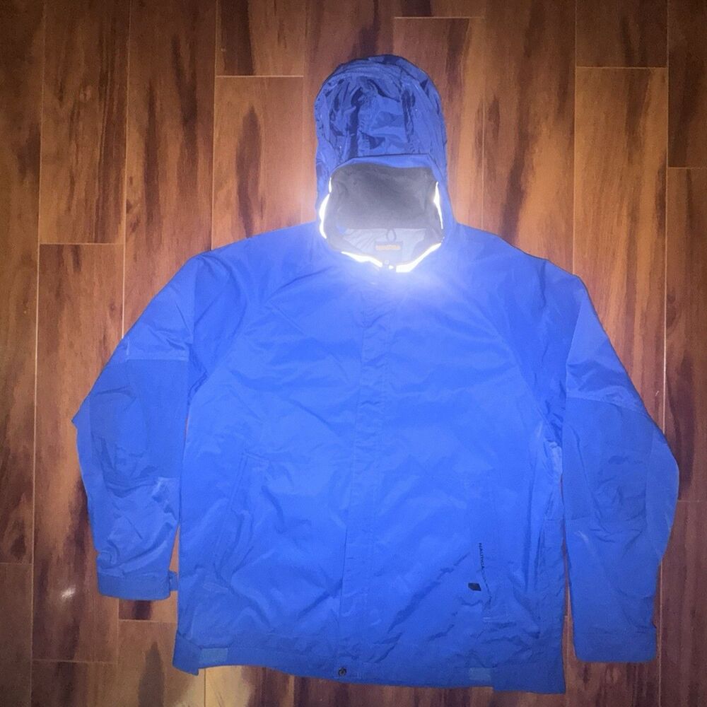 Vintage 90s Nautica Competition Jacket L Reflective Sailing Shell Stowaway Hood